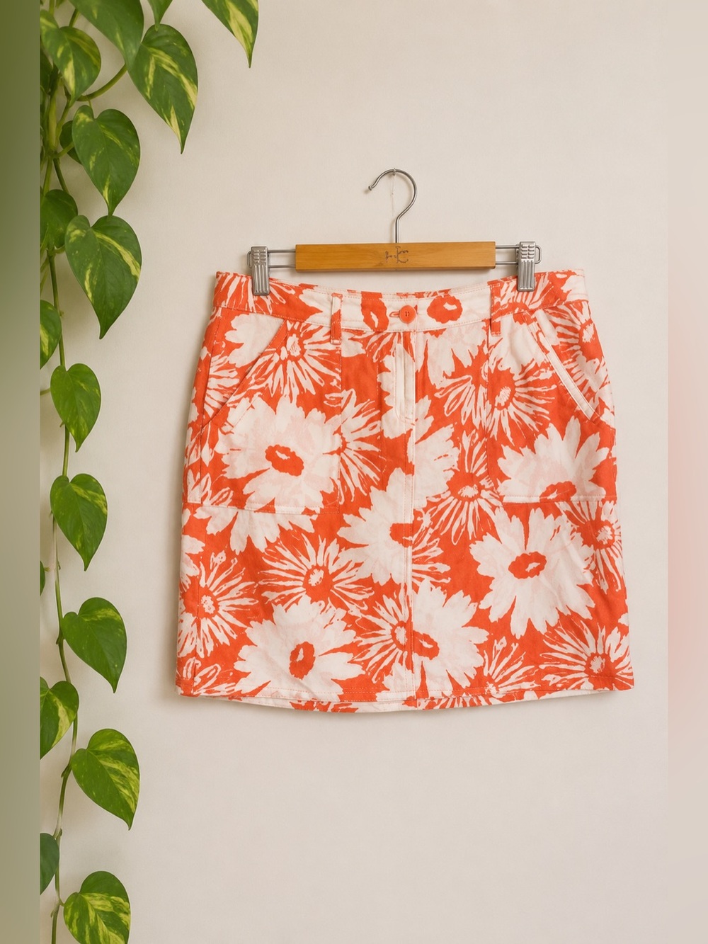 Tommy Bahama Linen Floral Mini Skirt Orange White Resort Tropical Sz 14 Beachy